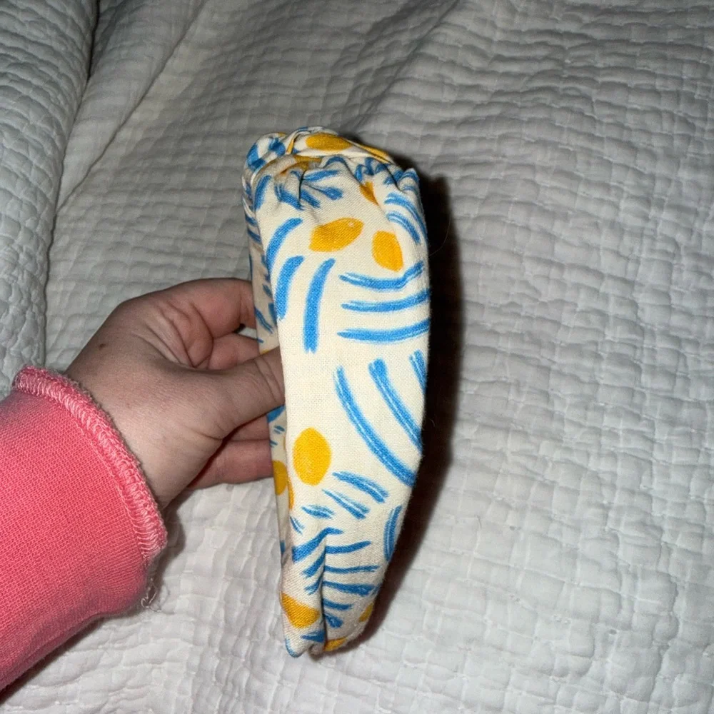 Anthropologie Cream Headband with Blue Stripes and Yellow Dots - Picture 3 of 3